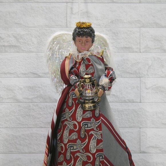 UPCYCLED Angel African American Necktie Tree Topper Table Centerpiece X-mas Red - Picture 2 of 11